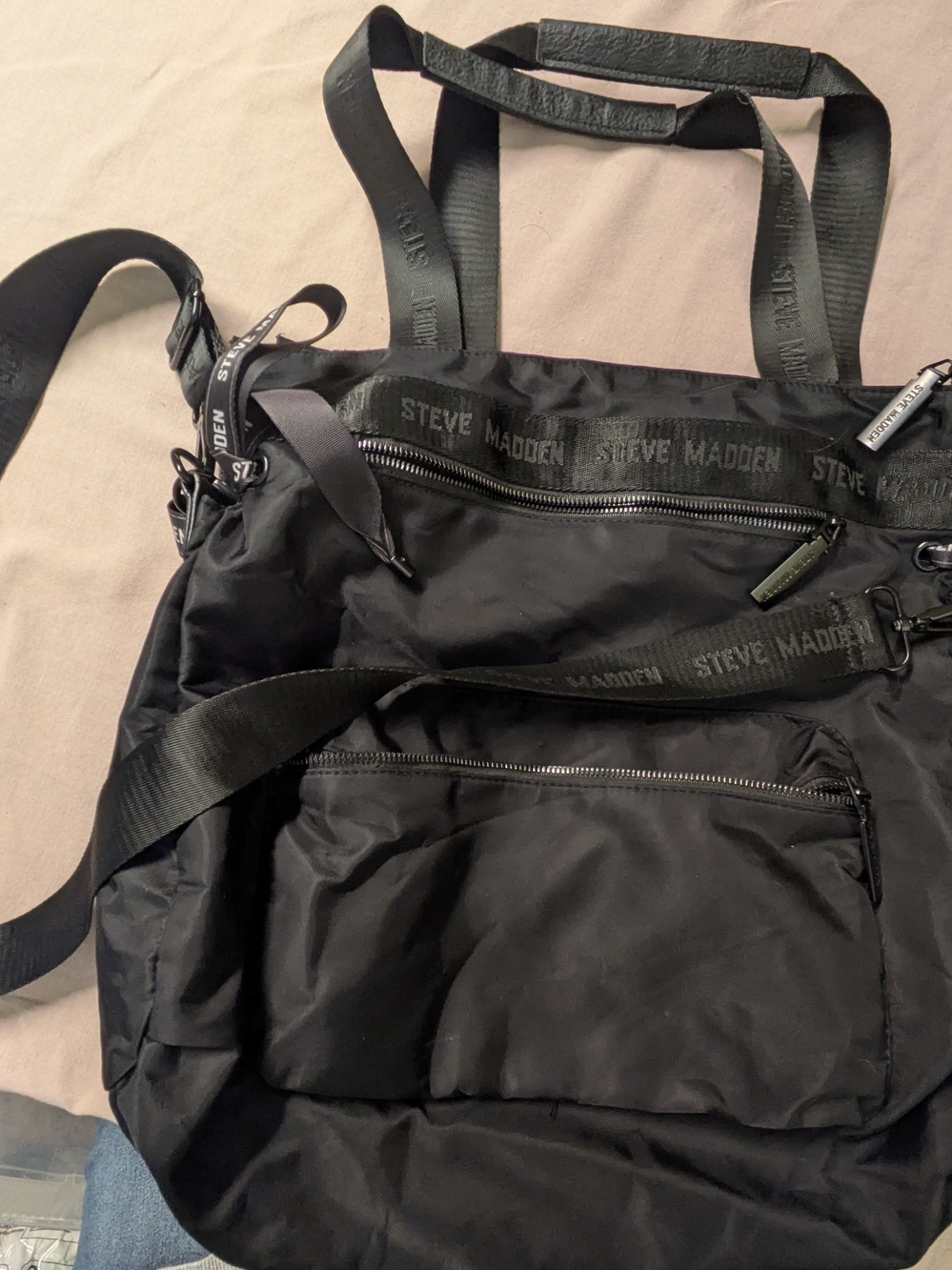 Steve Madden Black Nylon Messenger Bag with Flashlight